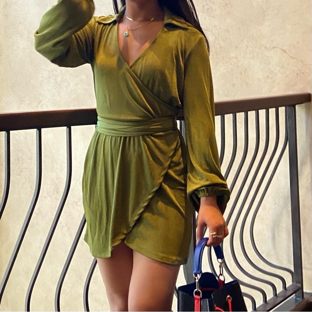 Green Flowy Wrap Dress